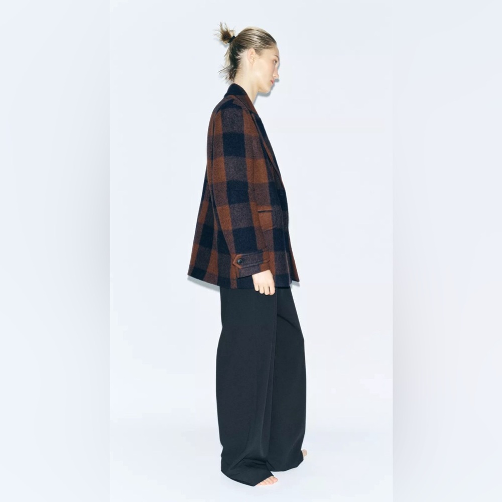 NWT Zara Manteca Wool Jacket Coat Size Large Brown Blue 2168/708 fall collection - Picture 6 of 11